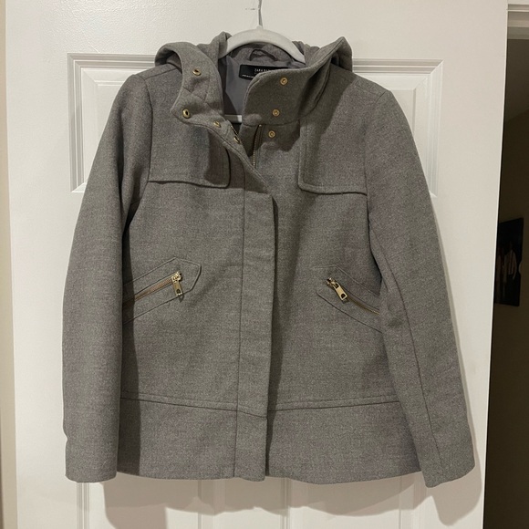 Zara Basic Outerwear Gray Zip Front Hooded Jacket - Picture 3 of 7
